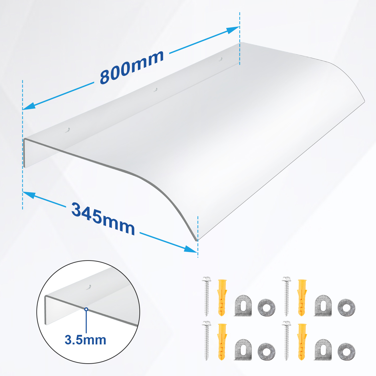 Image of 40x80cm Transparent Polycarbonate Canopy Suitable For , Windows & Doors - Frameless Arched Single-slope Roof Cover With Installation, Modern For Residential Entrance Door Canopy, Balcony Cover, Window