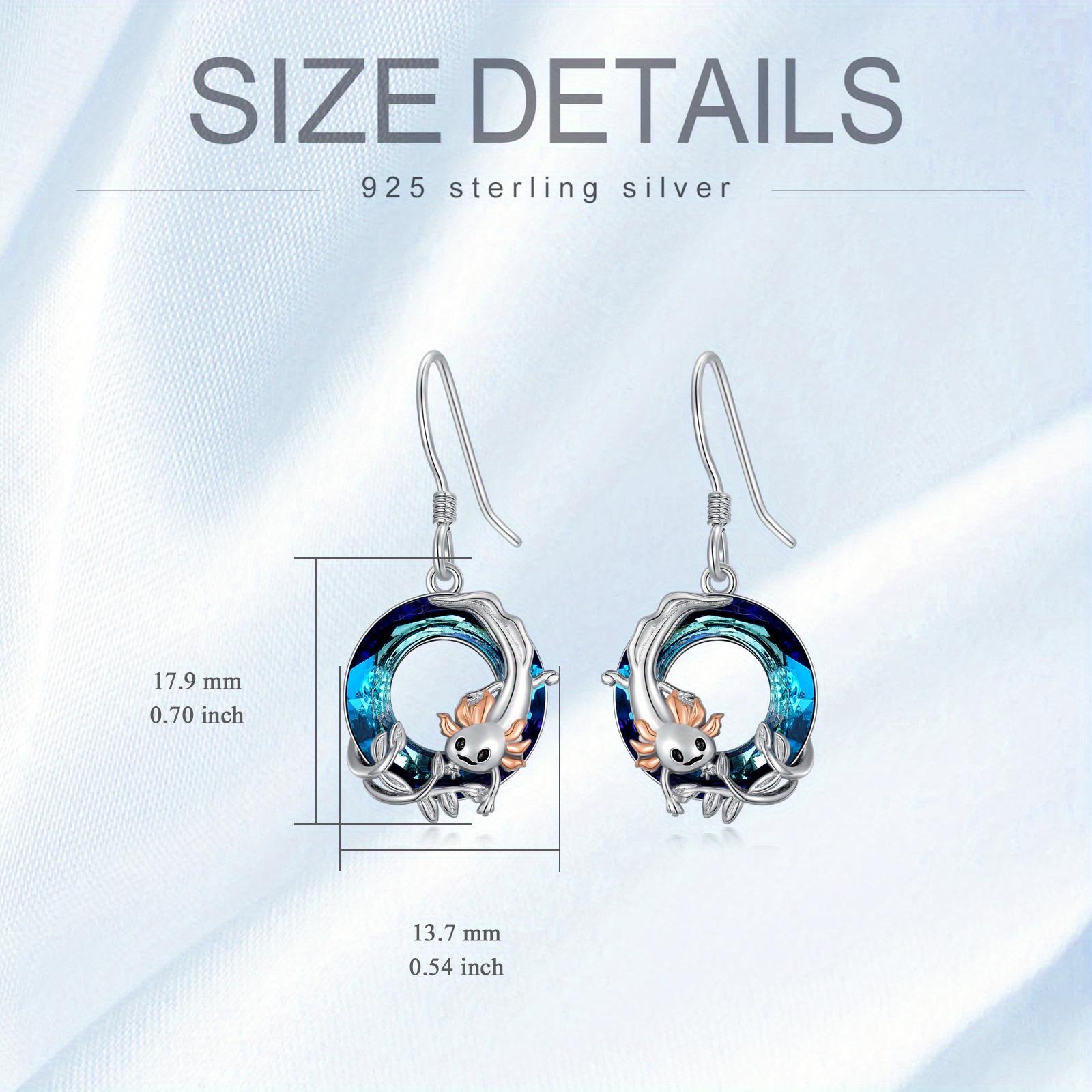 Women's Sterling Silver Axolotl Dangle Earrings, Unique Gift