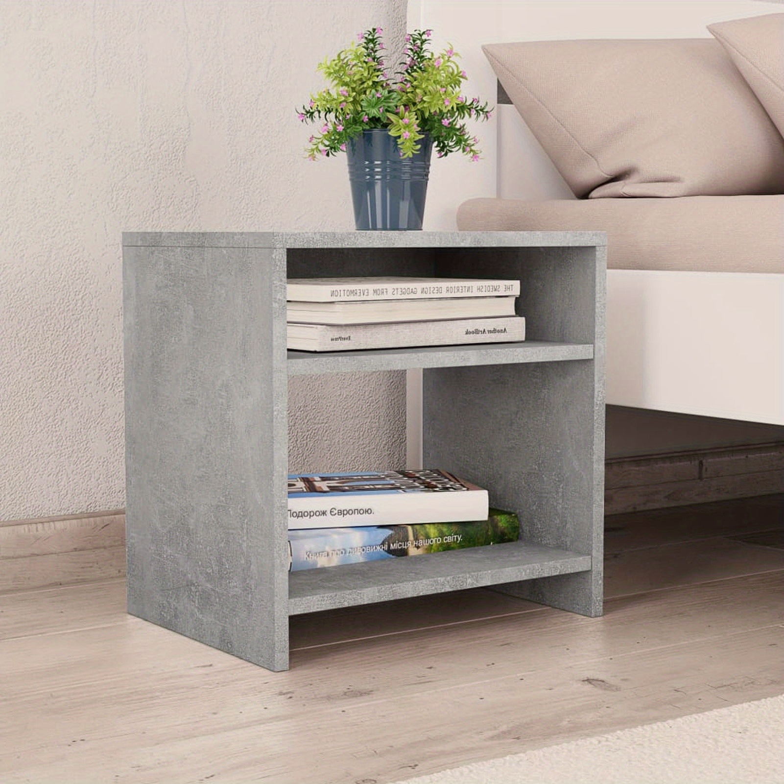 Bedside Table Concrete Grey 40x30x40cm Wood Material