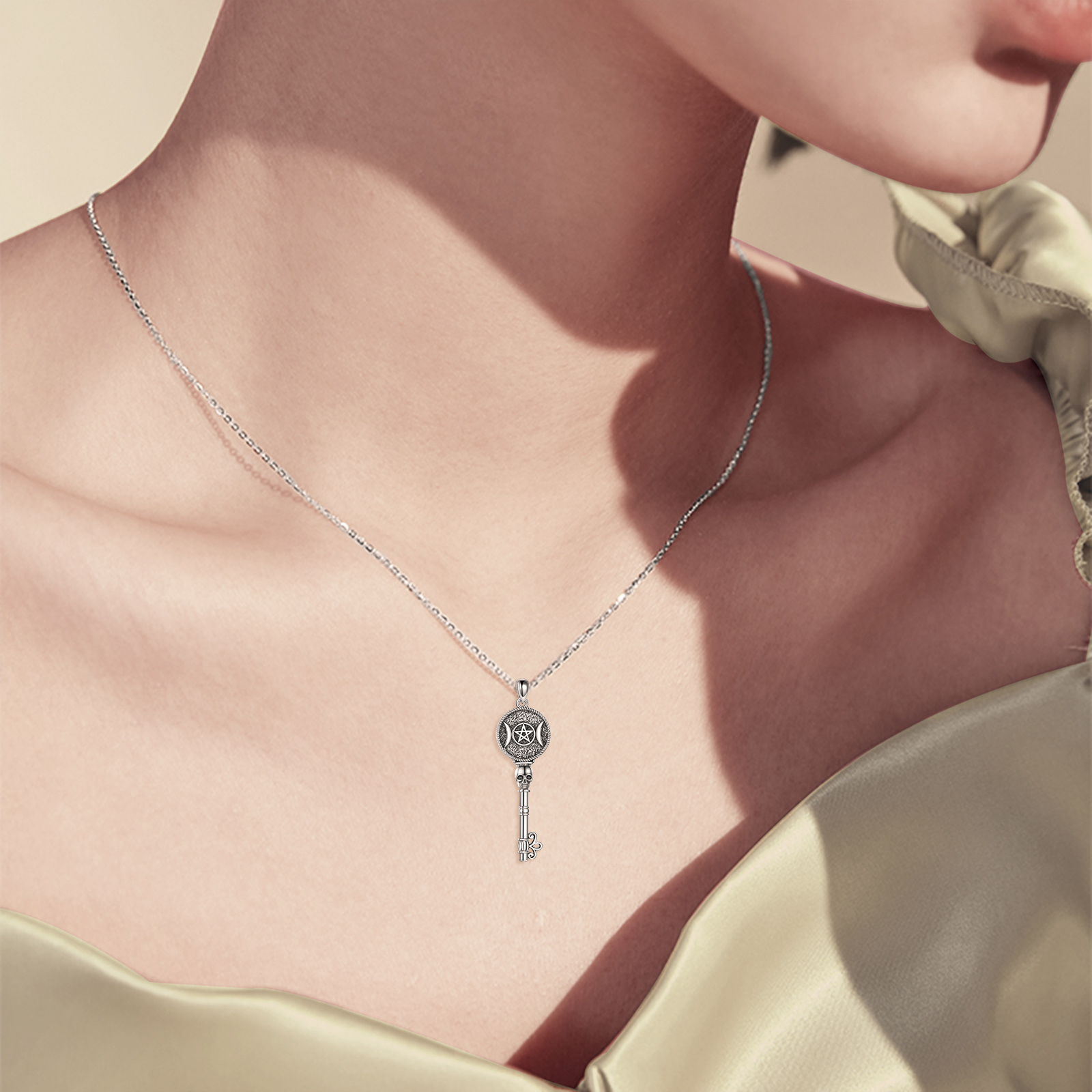 925 Sterling Silver Oxidized Key Pendant Necklace for Special Occasions