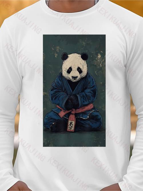 mens heavyweight martial arts training shirt bjj judo gi with cute panda anime design loose fit long sleeve suit casual training wear for bjj judo practitioners funny for martial arts