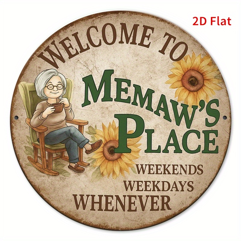 TEMU 2d Flat - 1pc Vintage Floral And Grandma Reading Chair Design Iron Wall Hanging | Durable Metal Sign, Nautical Decor, Room Decor Hanging Plaque,