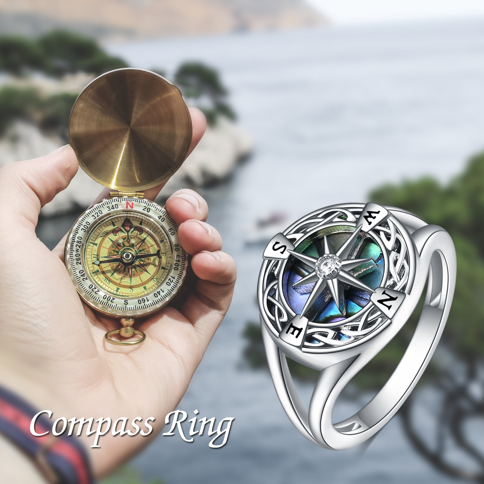 Sterling Silver Compass Graduation Ring for Women