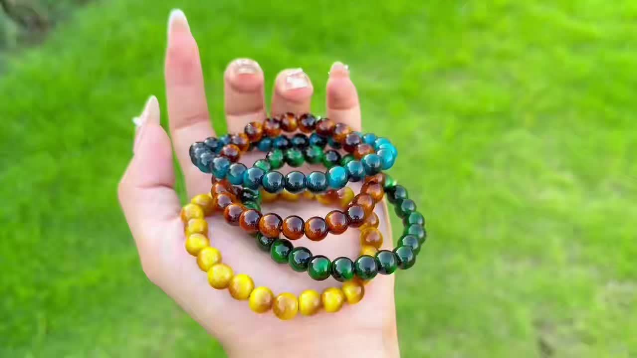 4pc High Quality Tiger Eye Crystal Bead Bracelet Set