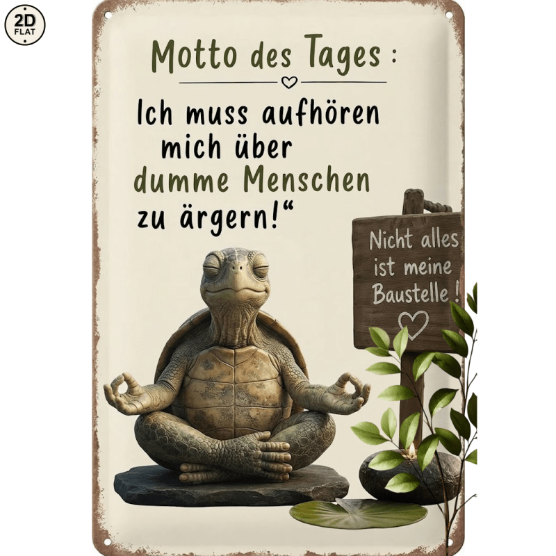 TEMU 2D Flat - 1 Stück Metallschild. Lustiges Motto Meditierende Schildkröte Zen für Zuhause, Büro, Bar, Außendekoration 20X30CM 2D FLAT