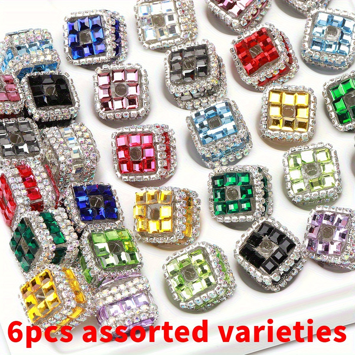TEMU 0.59-inch 6 Random Mixed Color Inlaid With Rhinestones Large Square Acrylic Beads Handmade Necklace Bracelet Additions Style Couple Mobile Phone