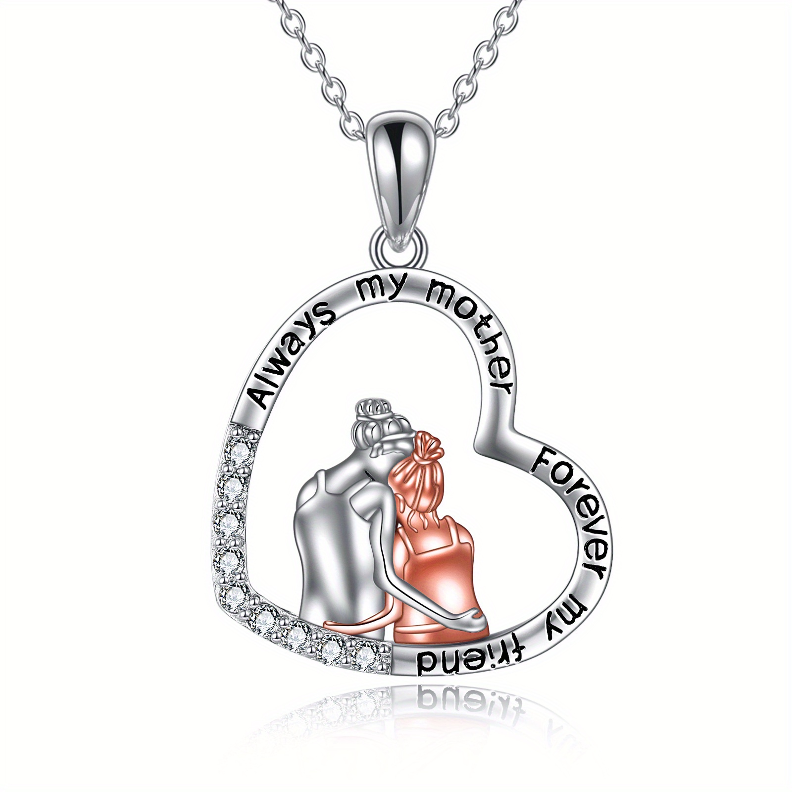 Image of Women's Fashion Pendant Necklace, Mother And Daughter Design, Inlaid With Synthetic Zirconia, 925 Sterling 925 Silver Pendant. A Christmas Gift For