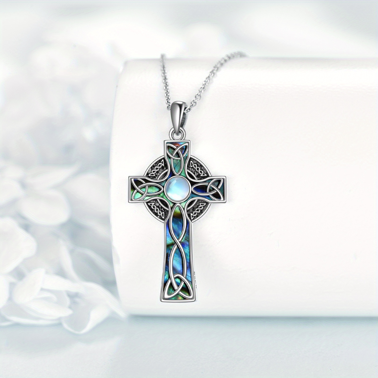 Abalone Celtic Knot Cross Necklace 925 Silver