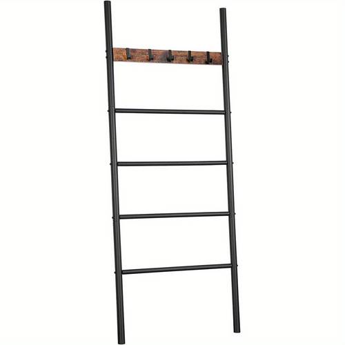 5 tier blanket ladder with hooks quilt rack sturdy artificial wood frame easy assembly rustic for living room bedroom decor blanket storage accessory durable construction