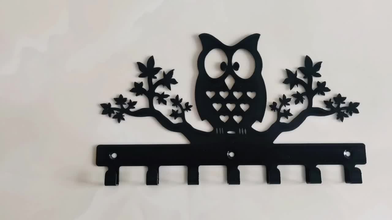 Wall Black Metal Keychain Decorative Owl Key Hanger 7 Hooks - Temu