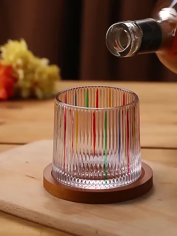 Retro Rotating Whisky Decompression Cup With Bamboo Coaster Spinning Top  Stress Relief Wine Enjoyable Cups Whiskey Relaxed Glass