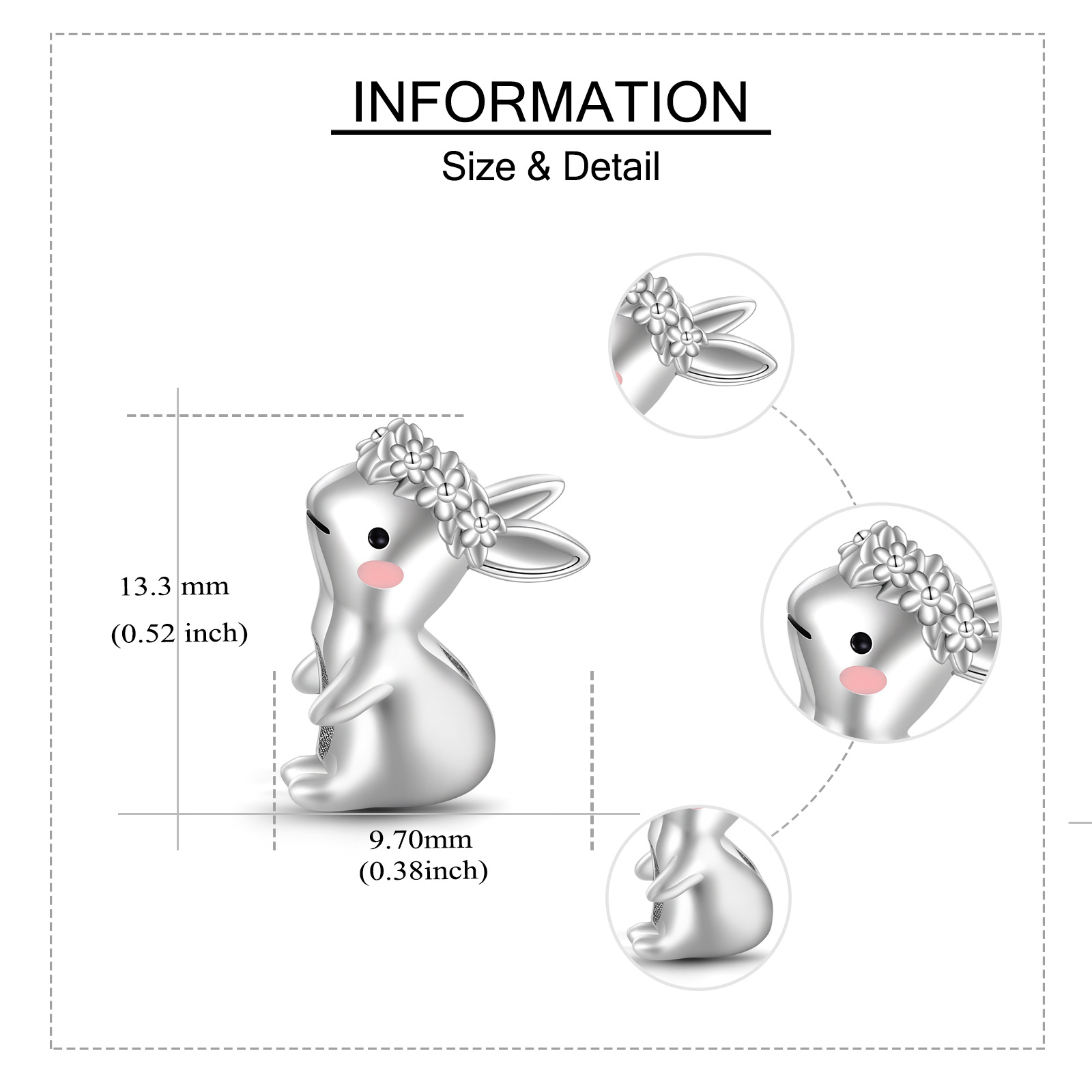 925 Sterling Silver Rabbit Charm Bracelet for Women