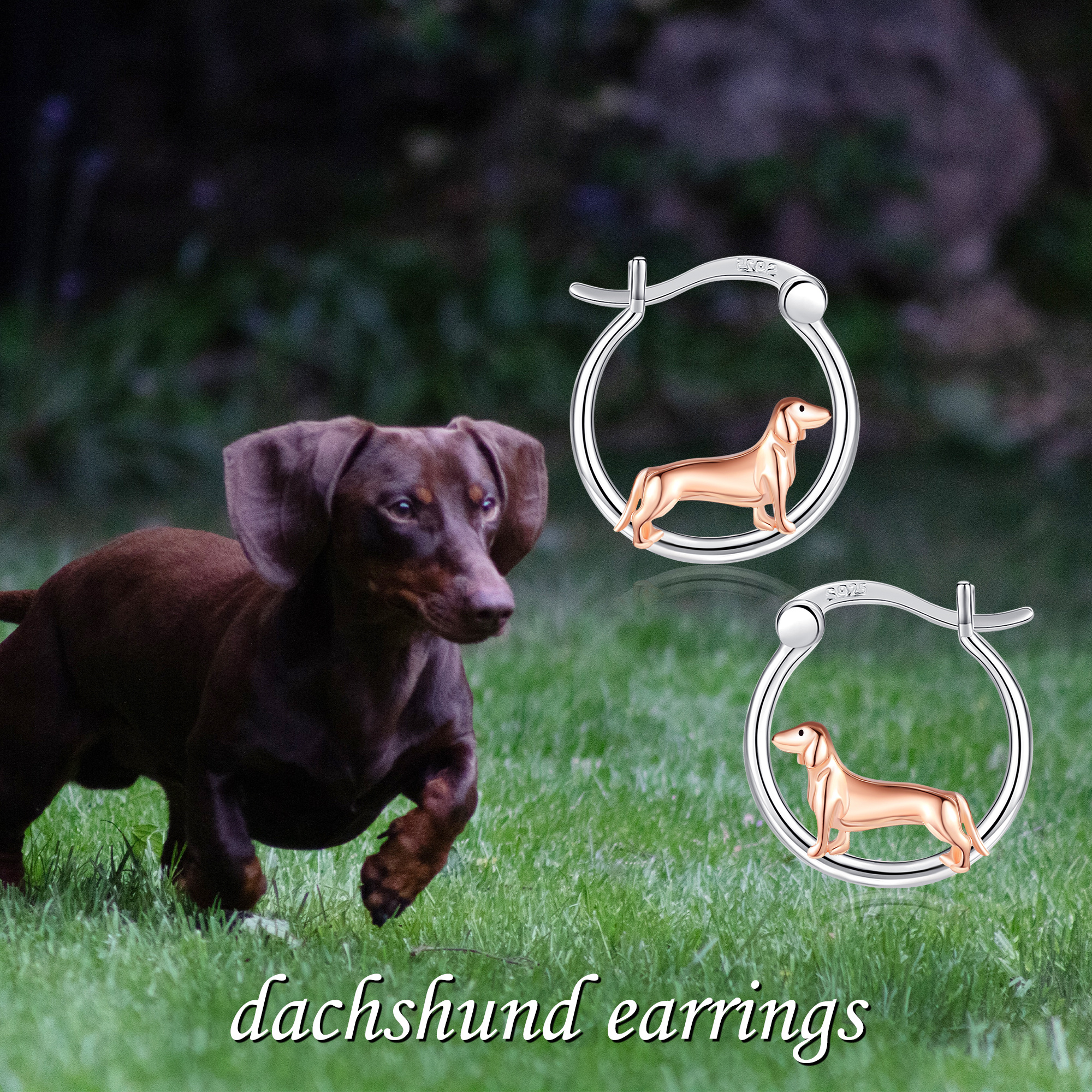 925 Sterling Silver Dachshund Earrings - Hoop Style Jewelry Gifts For Her