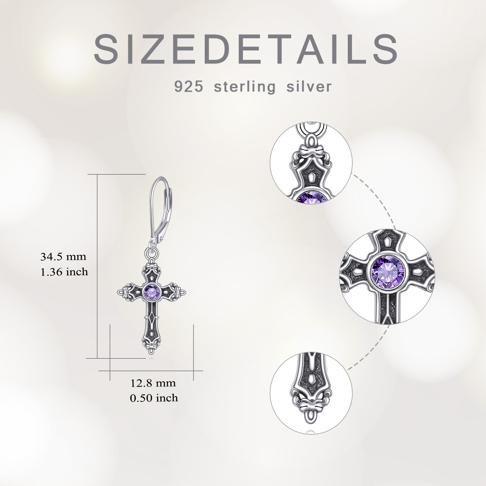 Women's 925 Sterling Silver Vintage Cross Drop Earrings