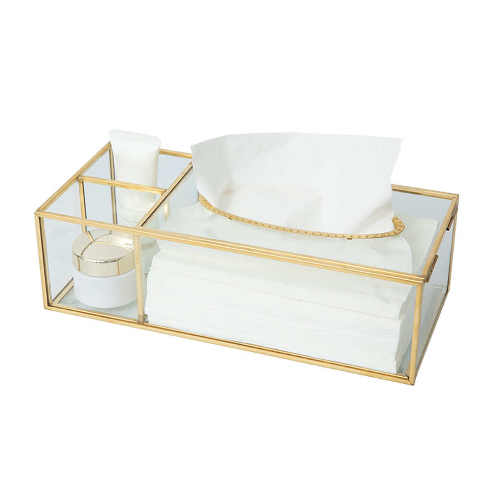 glass tissue box with brass frame clear rectangular decorative storage for kitchen bathroom living room office modern elegant napkin paper holder with   design durable glass construction Product details 4