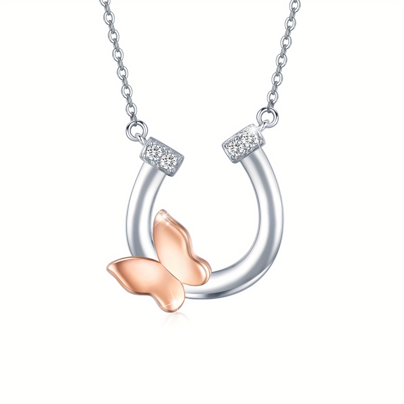 925 Silver Butterfly Horseshoe Necklace Abalone Pendant