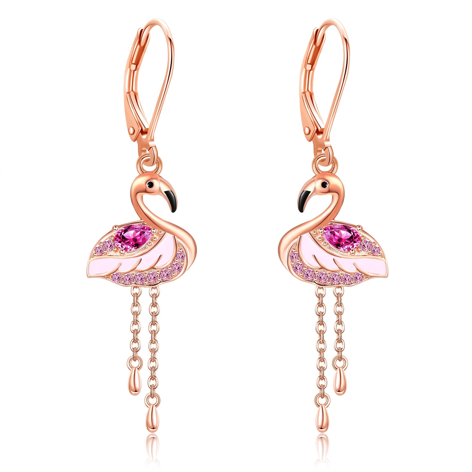 925 Sterling Silvery Flamingo Earrings With Synthetic Synthetic Zirconia, Rose Gold Plated, Elegant Jewelry For Women, Skin-friendly & Anti-allergic, Suitable For Daily Wear
