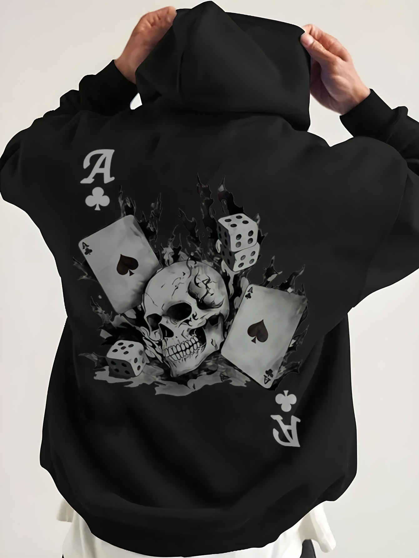 Heren Gothic Schedel & Speelkaarten Print Hoodie
