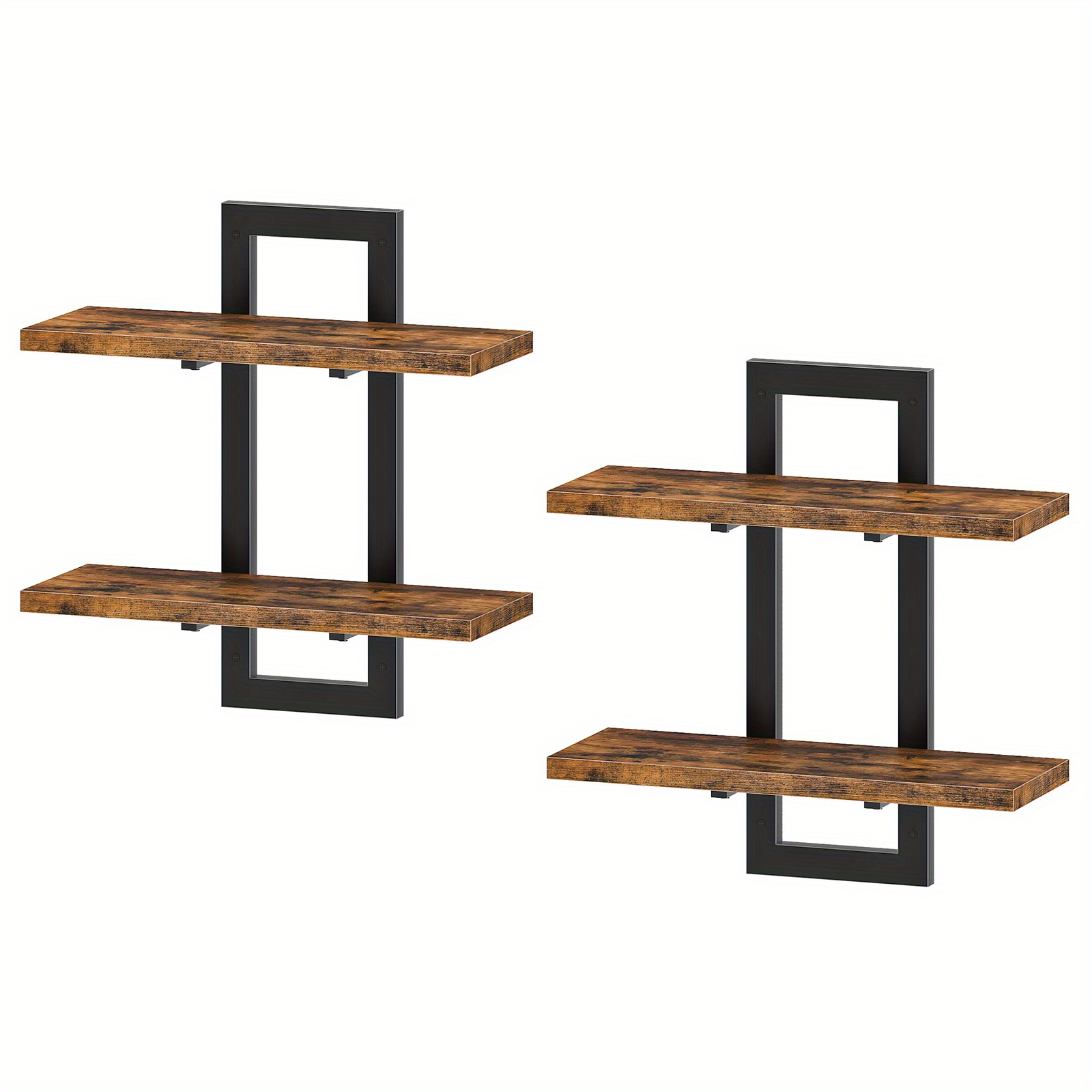 TEMU Floating Shelves Set Of 2, Rustic Shelves For Wall 2-tier, Wall Shelves For Living Room, Bathroom, Bedroom, Rustic Brown And Black