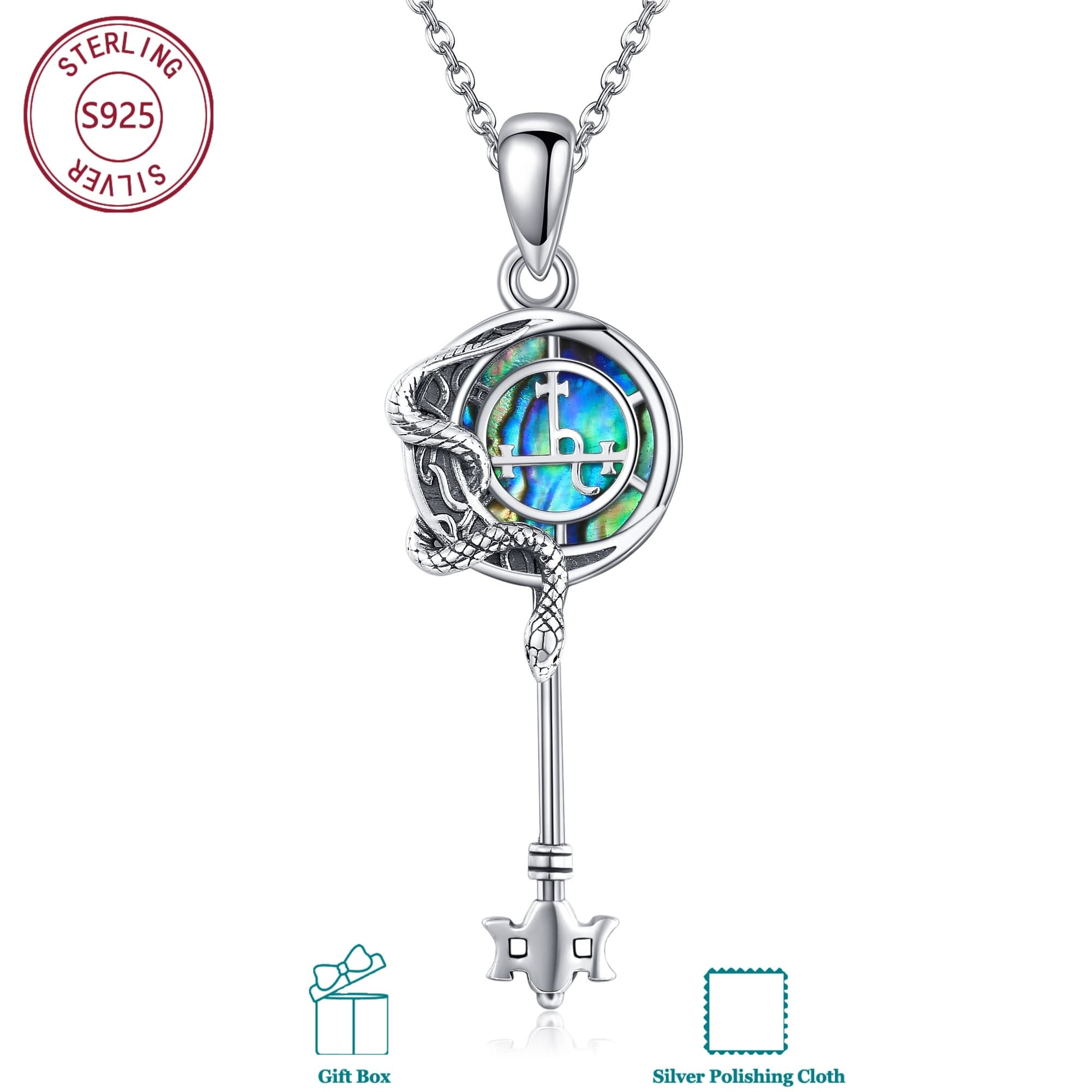 Image of 925 Sterling Silvery Lilith Key Necklace With Abalone Shell, Unisex Daily Wear, Birthdayvalentine's Day Gift, Meaningful Present For