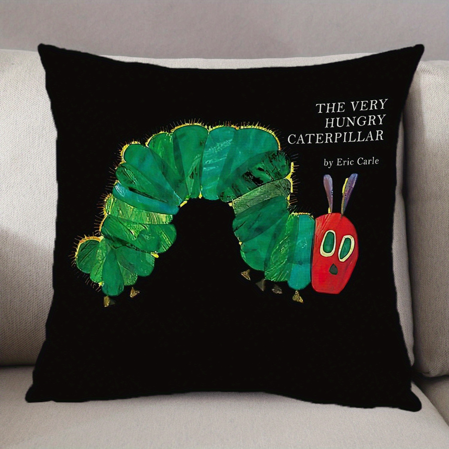 1pc the very hungry for caterpillar decorative pillowcase double sided print 18x18 inches black with colorful cartoon design machine washable durable fabric   bedroom sofa dorm office outdoor party decor ideal holiday gift no insert party decoration   design durable fabric Product details 2