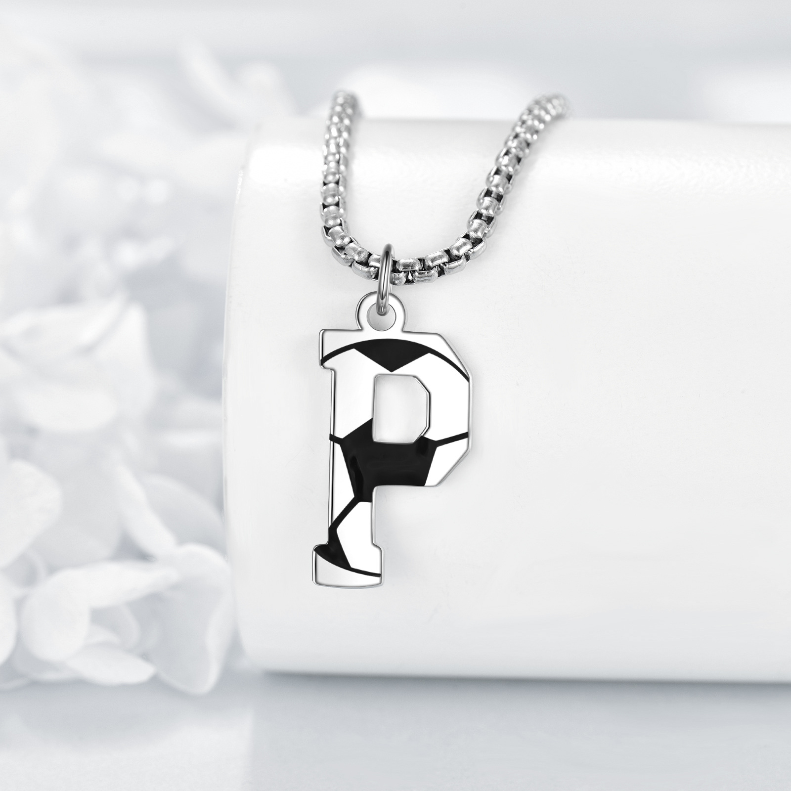 S925 Sterling Silver Football Necklace with Initials A-Z, Personalized Gift