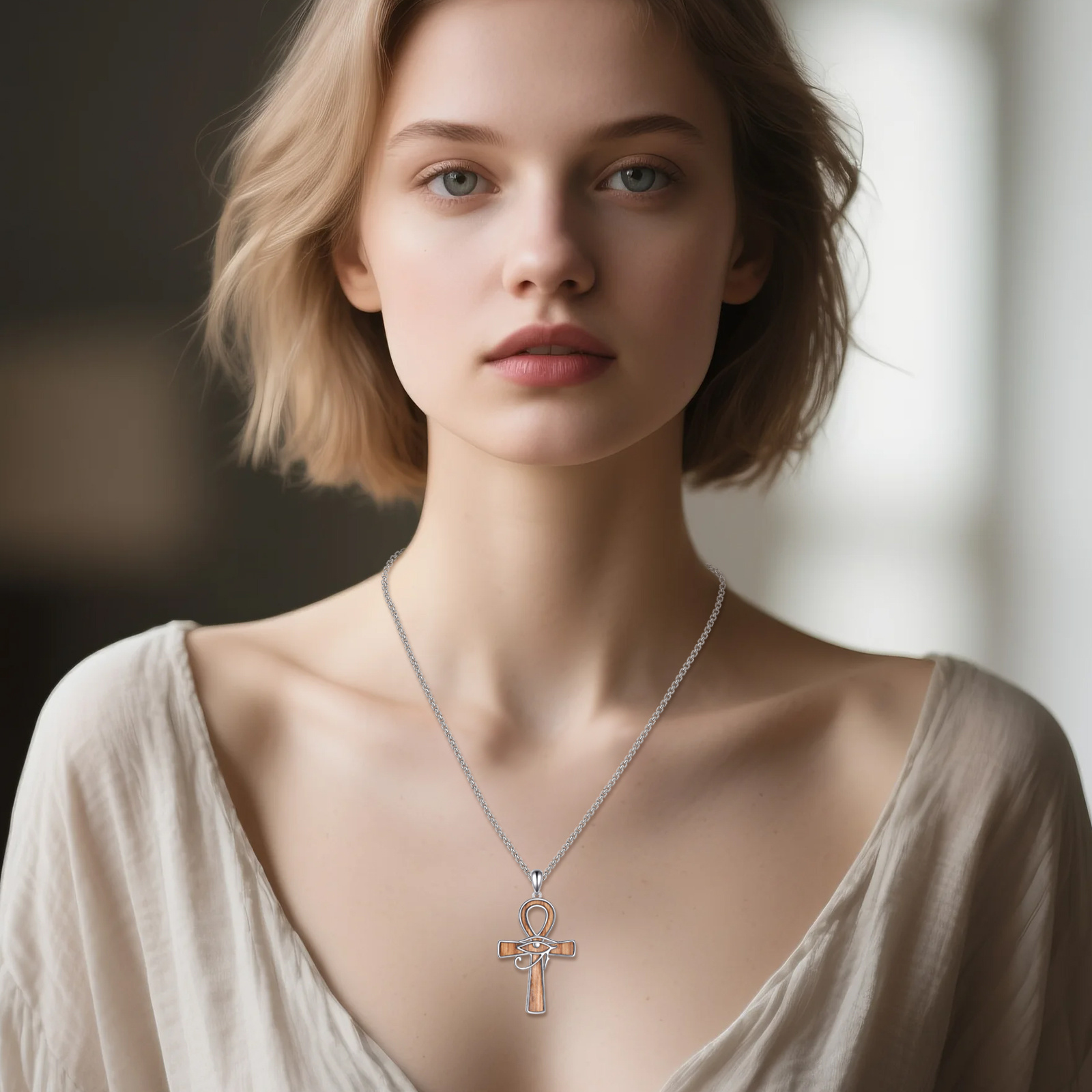 925 Sterling Silver Ankh Symbol Pendant Necklace, Unisex