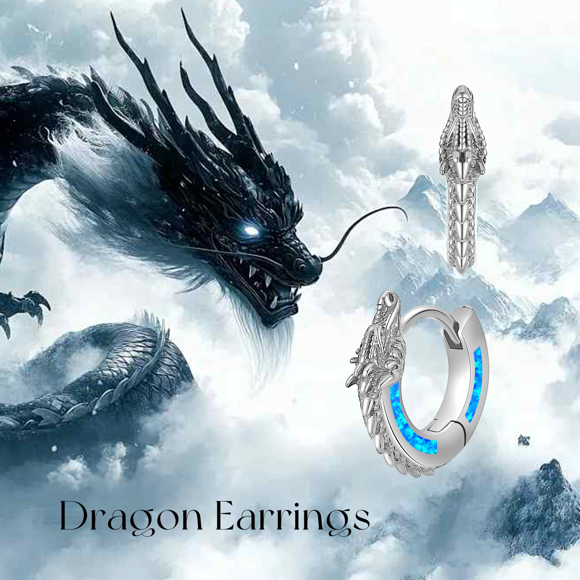 Image of Hoop Earrings Made Of 925 Sterling Silver Featuring A Dragon Design With Synthetic , Use And Special Occasions, Measuring 13mm In Diameter