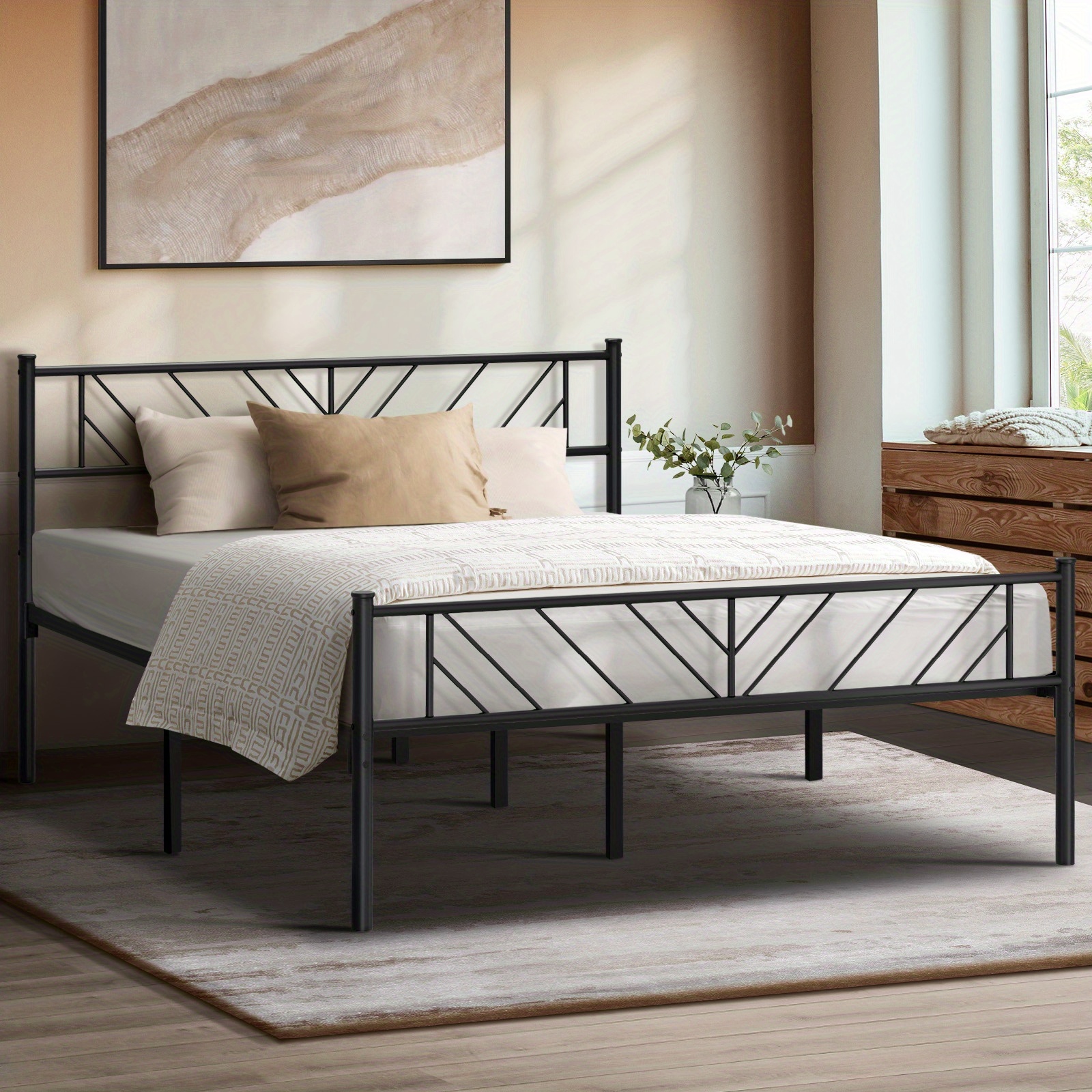 TEMU Modern Metal Bed Frame Queen Double King Single Base Platform Bedroom Black - Durable Metal Construction, Easy Assembly, Sturdy Support, Elegant