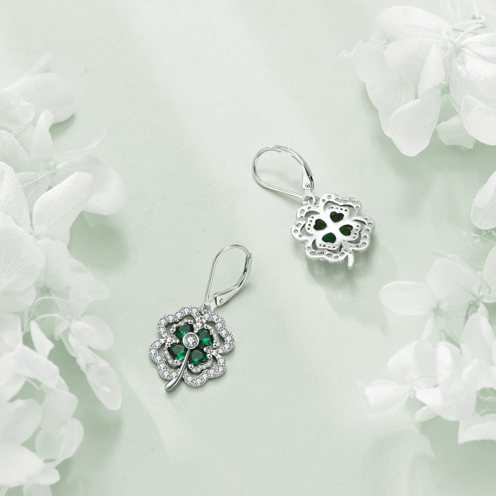 Women's Four-Leaf Clover Leverback Earrings