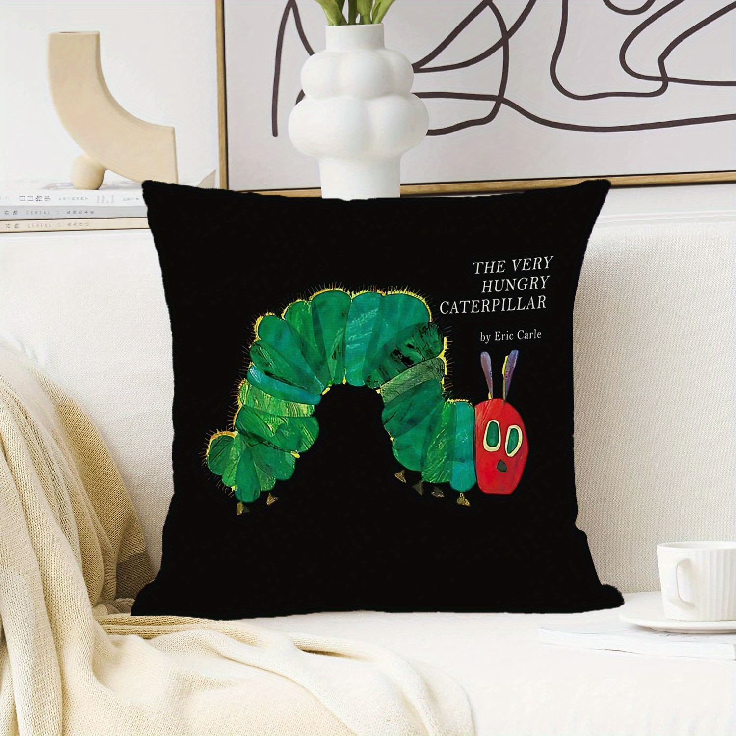 1pc the very hungry for caterpillar decorative pillowcase double sided print 18x18 inches black with colorful cartoon design machine washable durable fabric   bedroom sofa dorm office outdoor party decor ideal holiday gift no insert party decoration   design durable fabric Product details 0