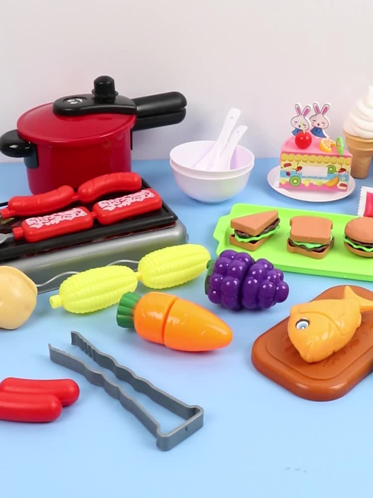 Children's Play House Simulation Kitchen Cooking Toys Boys And Girls  Cooking And Cutting Fruit Kitchen Utensils Set - Temu