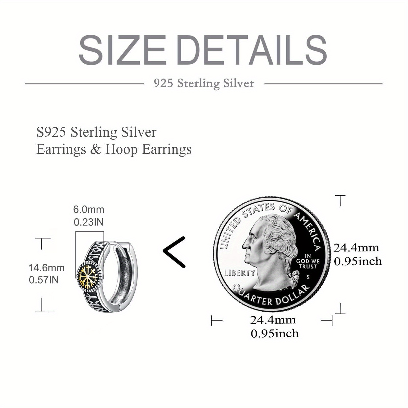 viking hoop earrings for men 925 sterling silver viking runes earrings for women viking jewelry 15mm huggie black hoops Product details 5