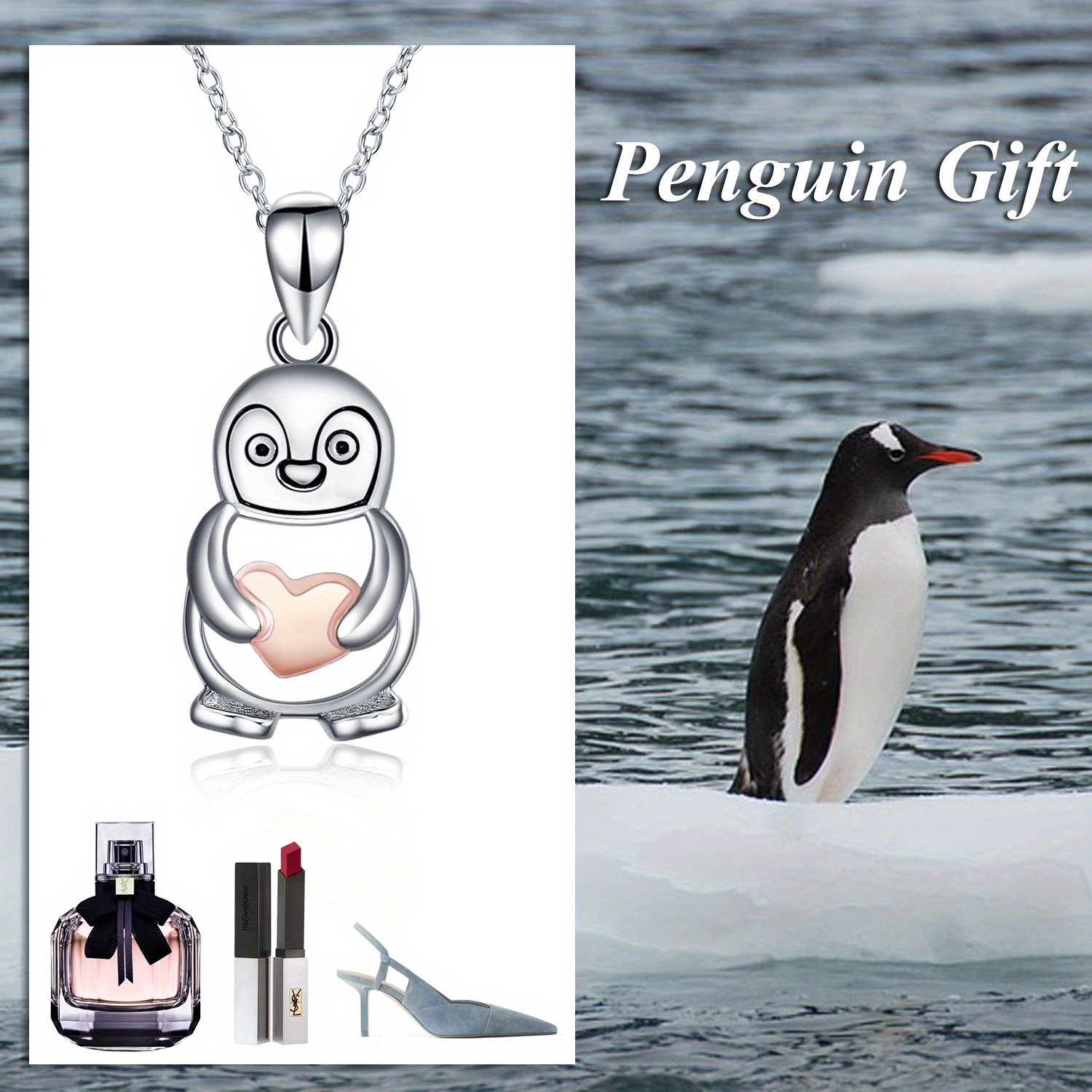 Women's Cute Penguin Heart Pendant Necklace