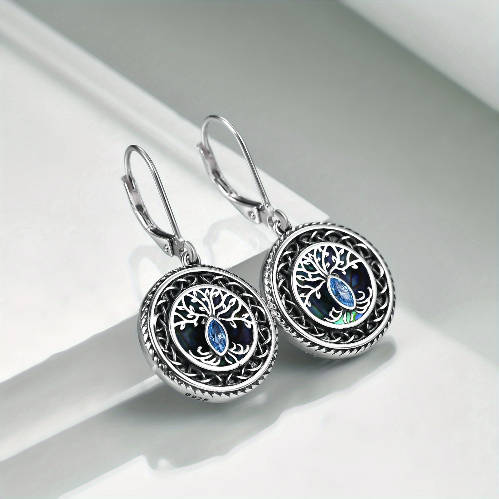 925 sterling silvery tree of life womens earrings fashion abalone shell jewelry mom sister friend birthday gift Product details 1