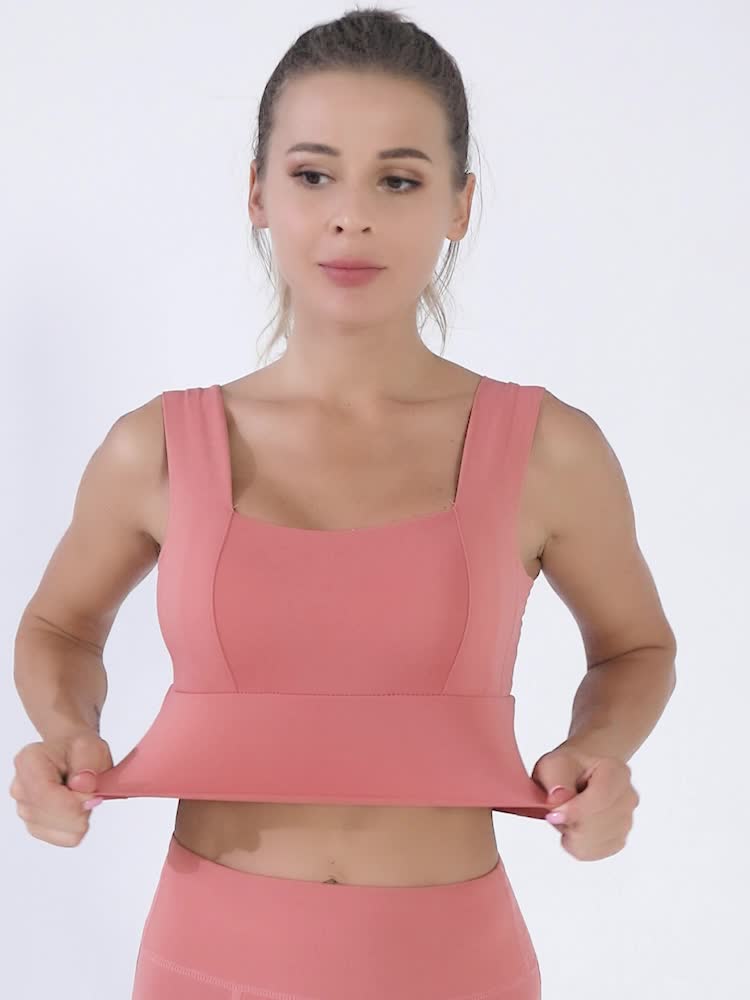 Solid High Impact Yoga Sports Bra Stretchy Square Neck - Temu