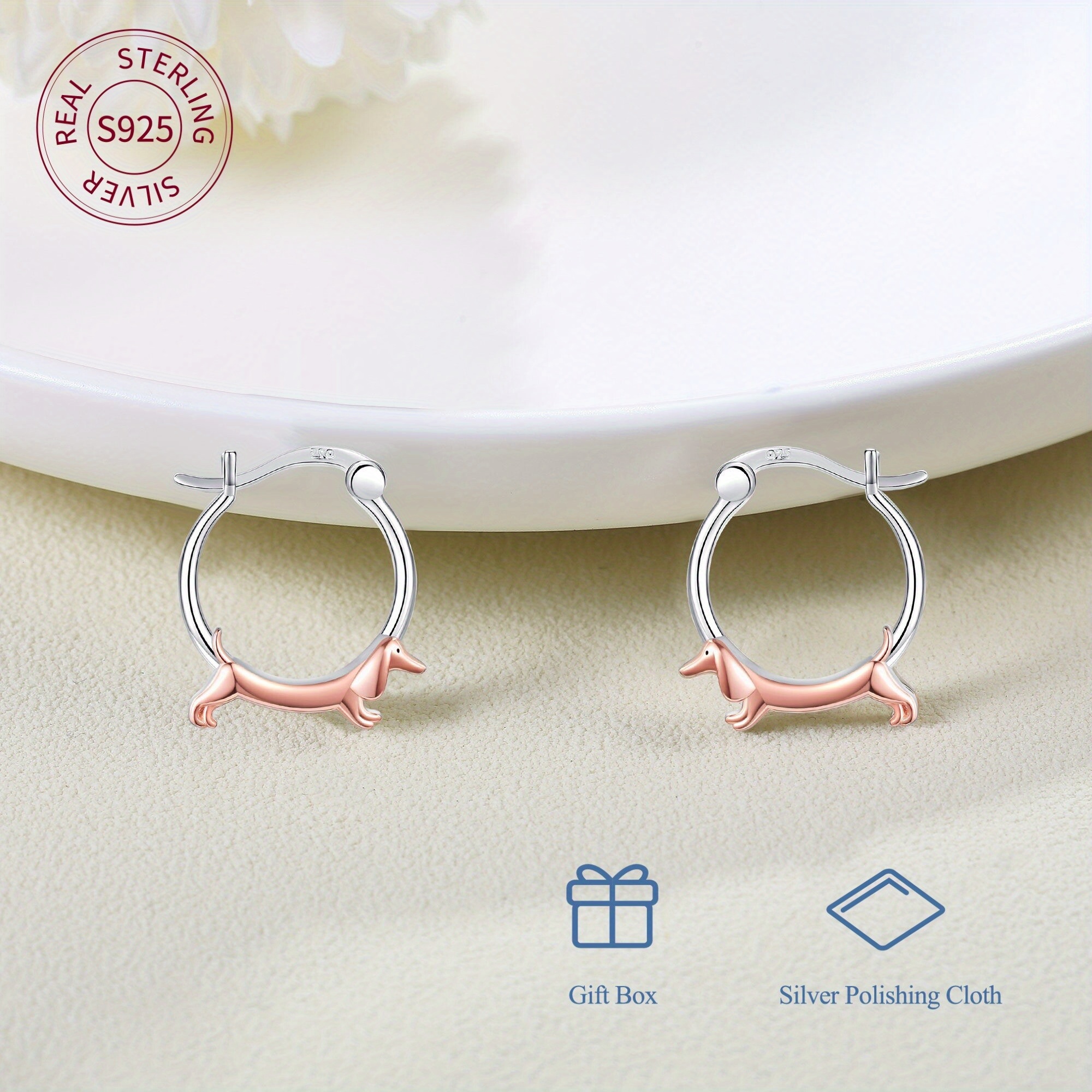 Women's 925 Sterling Silver Dachshund Hoop Earrings, Dog Lover Gift