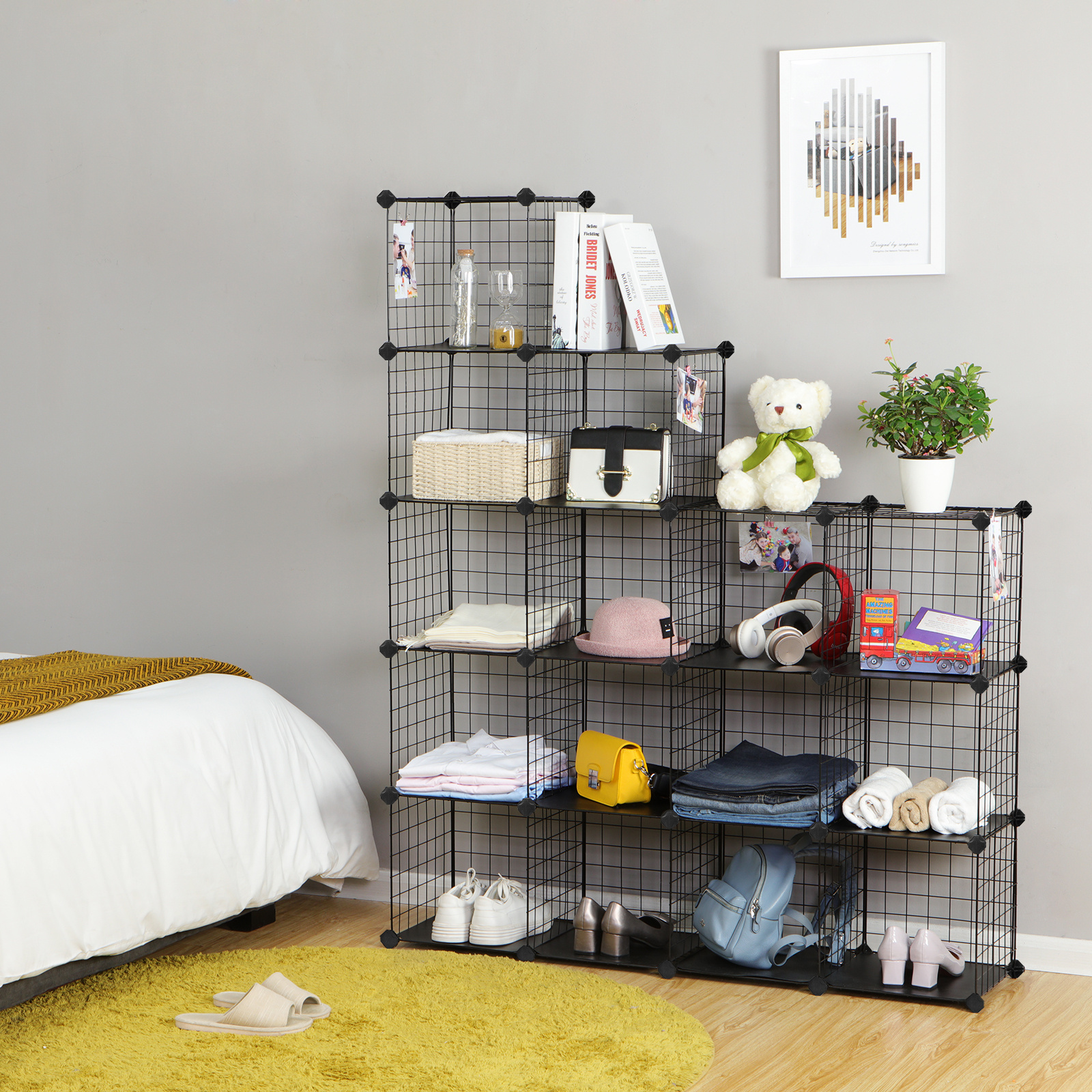E-shop Schuhregal-Aufbewahrungsregal mit 16 Fächern, Möbel aus Metall, Schrank, Organizer