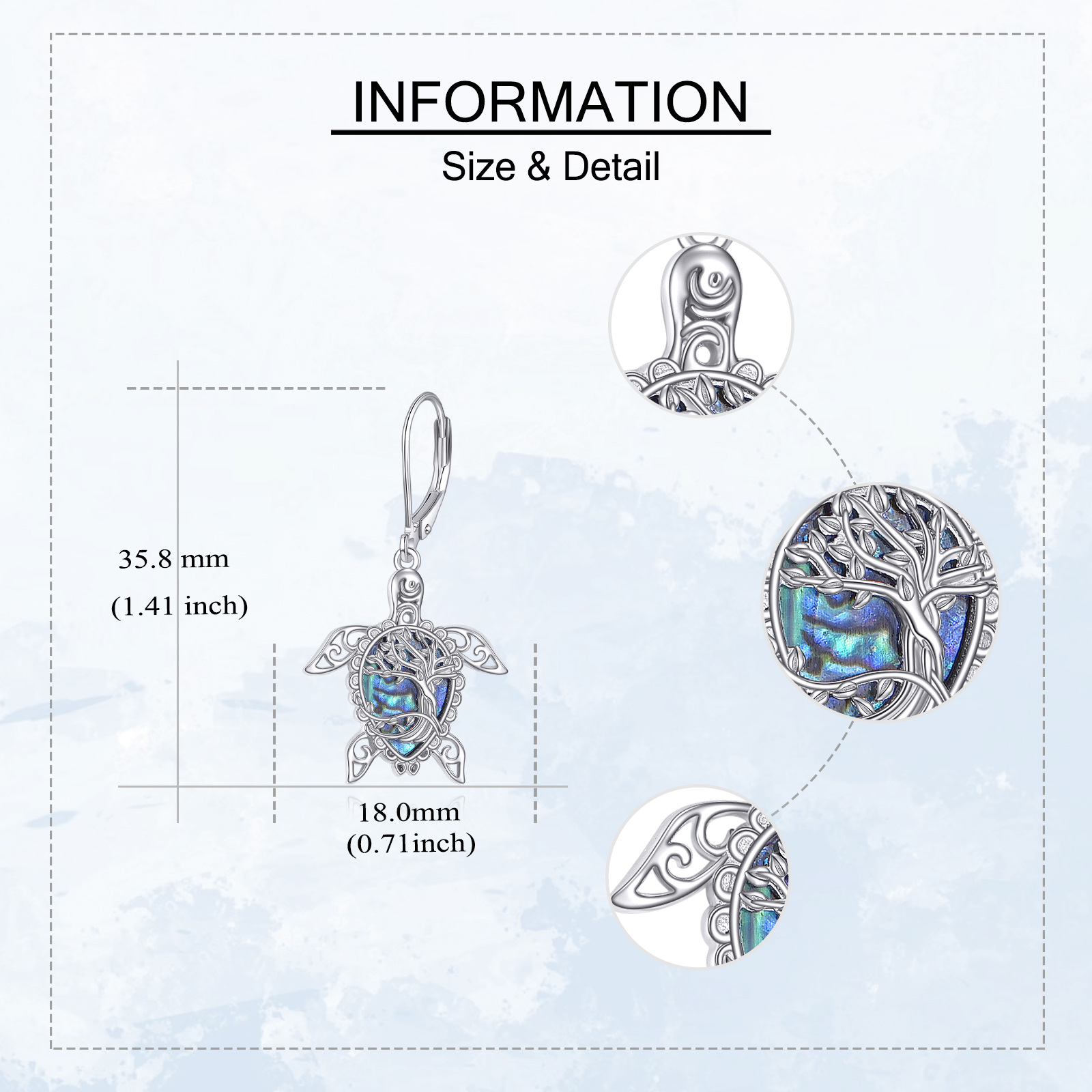 Women's 925 Sterling Silver Abalone Shell Turtle Dangle Earrings