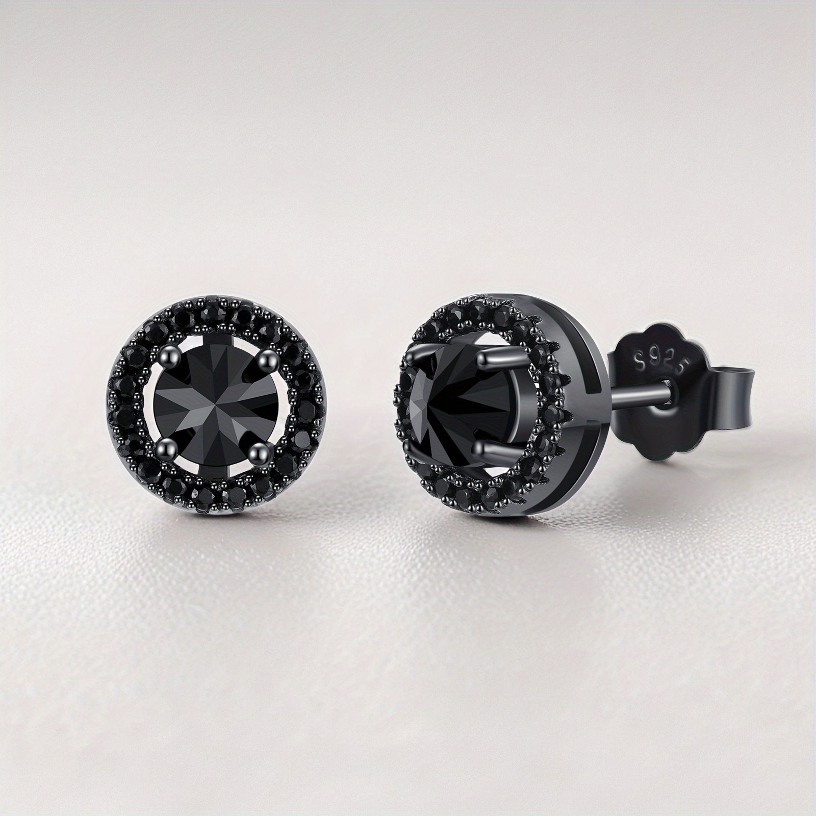 black earrings 925 sterling silvery black minimalist unisex stud earrings hypoallergenic black gothic jewellery gifts for women gents 0
