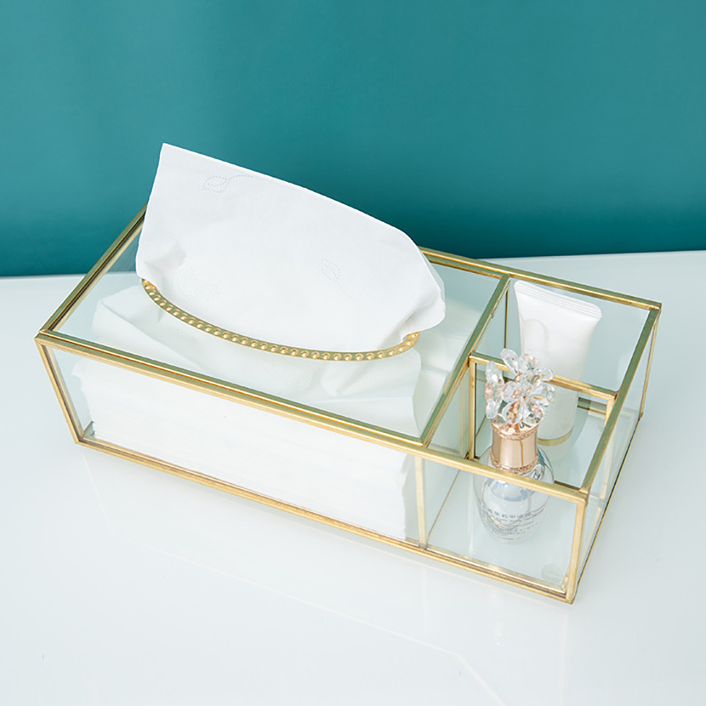 glass tissue box with brass frame clear rectangular decorative storage for kitchen bathroom living room office modern elegant napkin paper holder with   design durable glass construction Product details 6