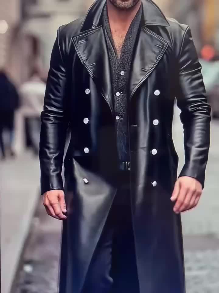 men's long trench coat breasted overcoat - Temu