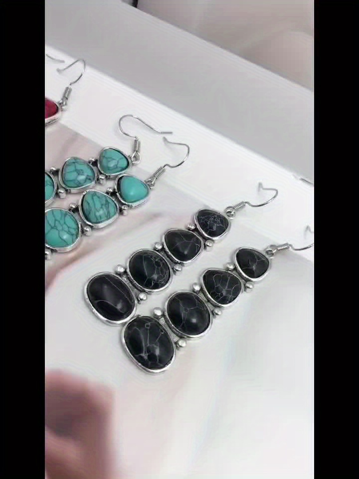 Vintage Boho Style Silver Plated Turquoise Drop Earrings