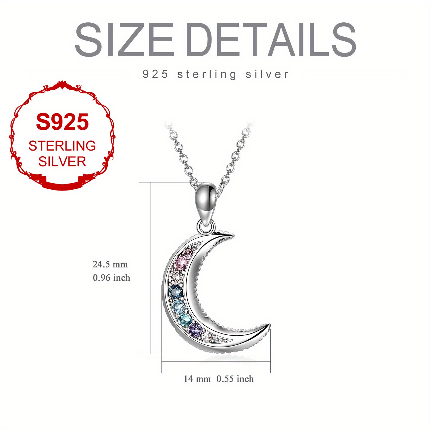 Women's S925 Sterling Silver Crescent Moon Pendant Necklace