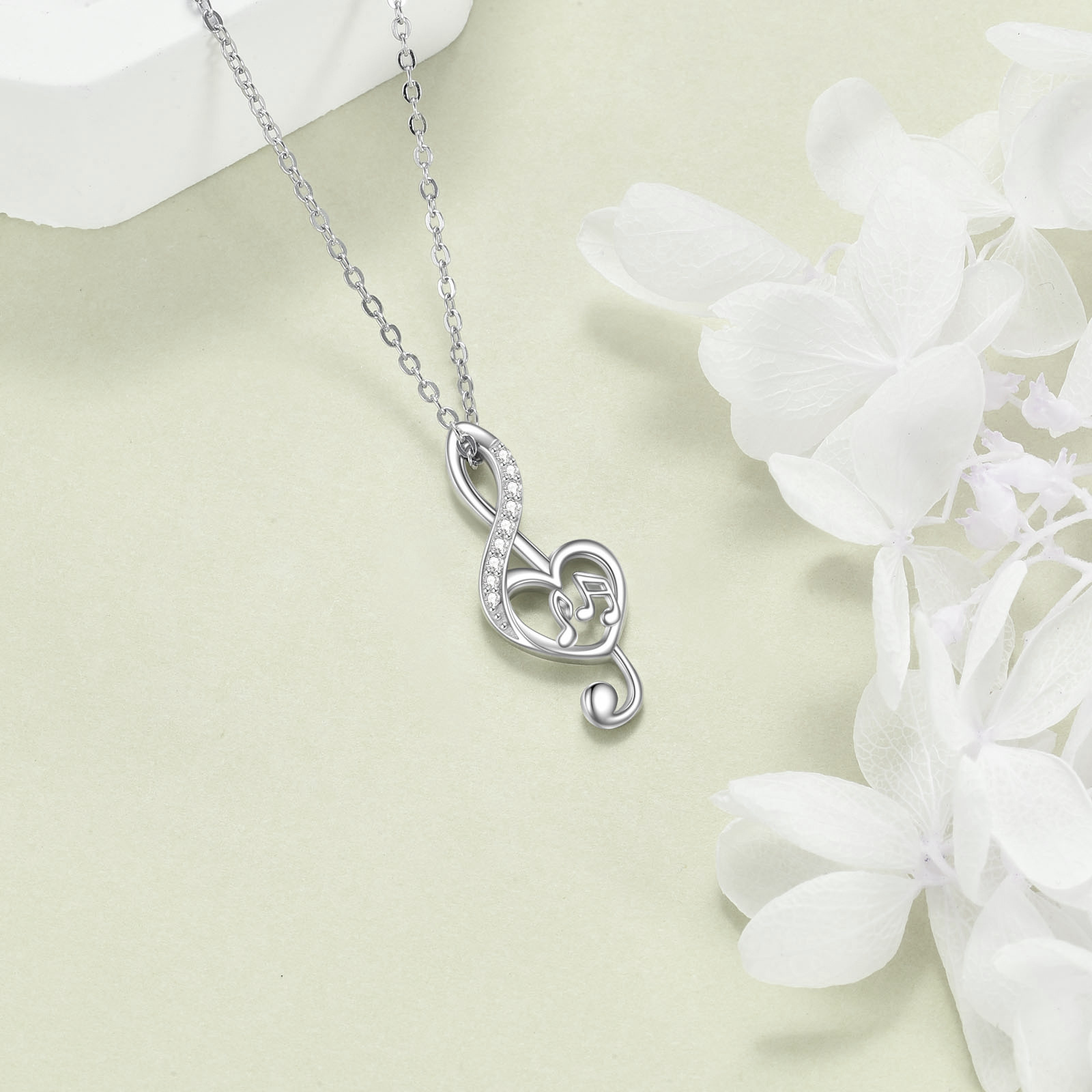 Image of Music Necklace 925 Sterling Silvery Music Note Heart Pendant Musical Necklace Musical Jewellery Gift For Women S