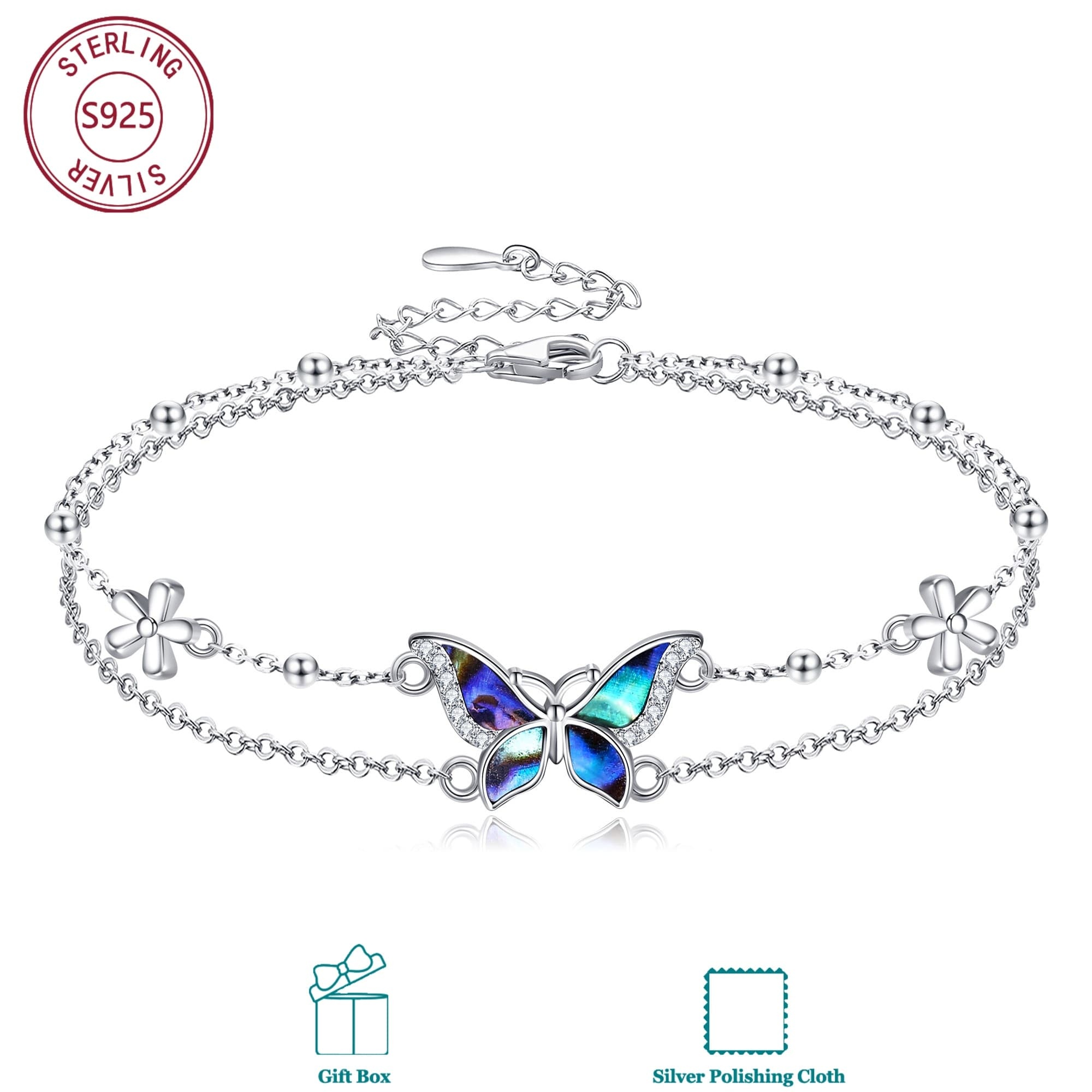 Image of 925 Sterling Silvery Bracelet With & Abalone Shell, Sparkling & Jewelry For Women, Suitable For Women' Wearing