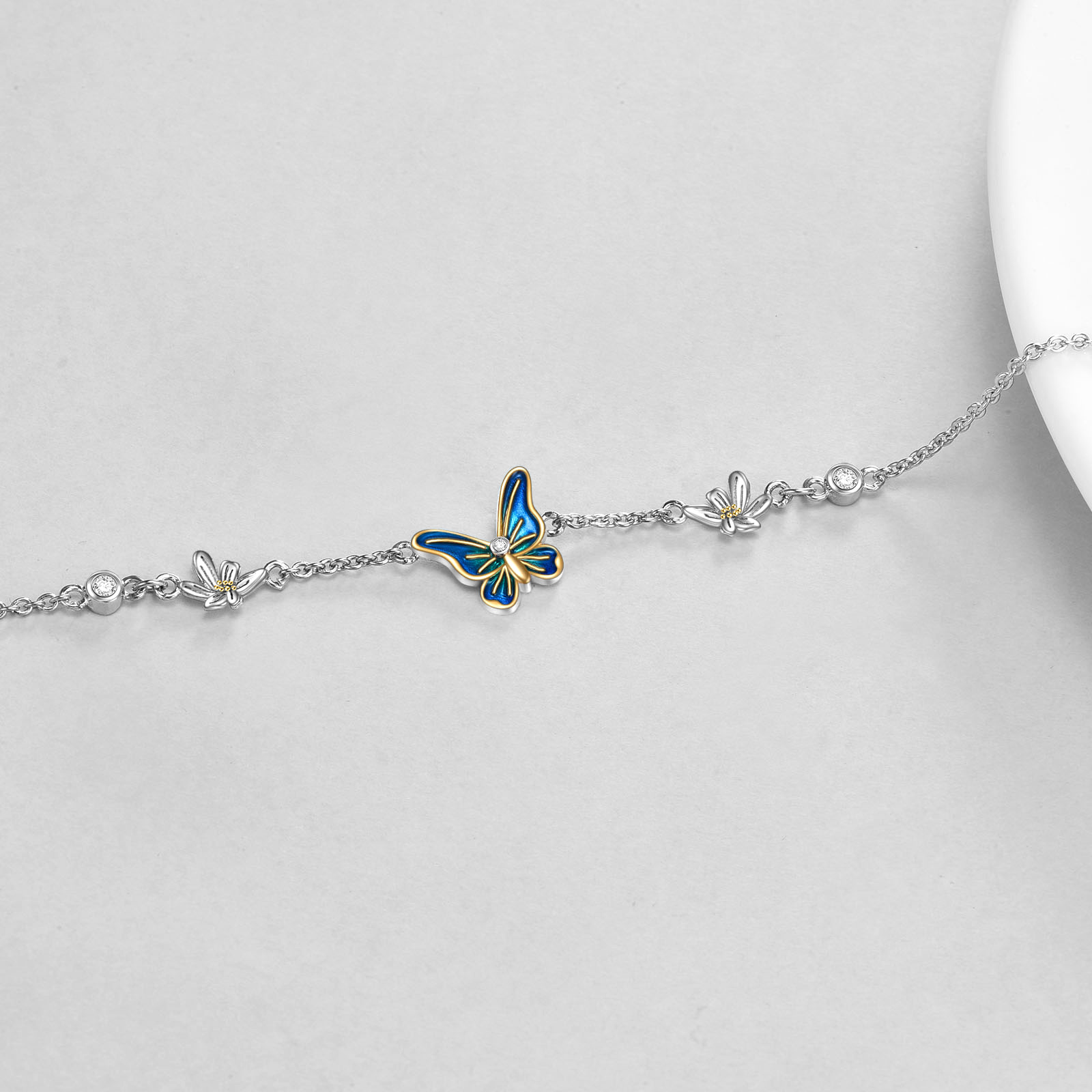 Sterling Silver Butterfly Daisy Anklet Bracelet