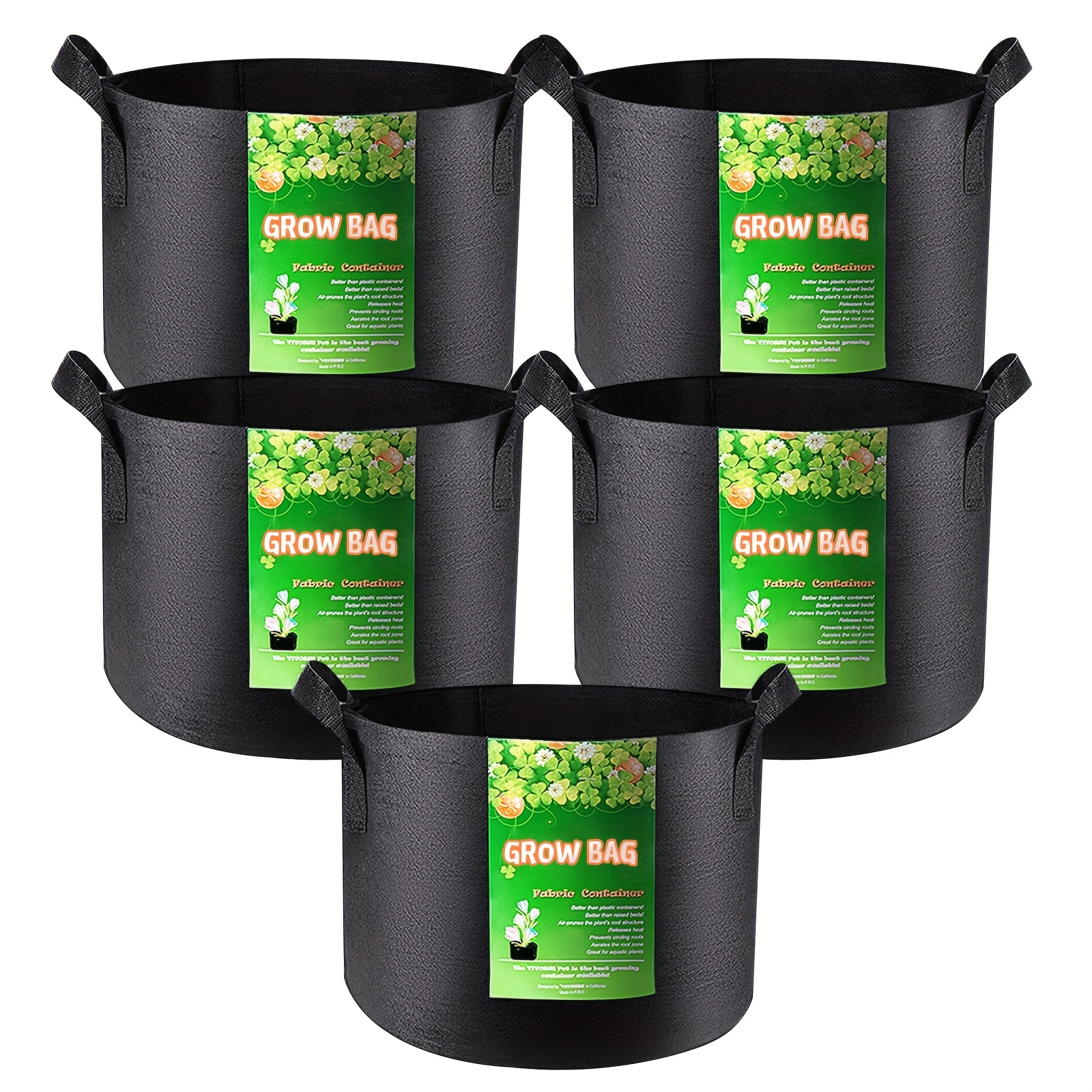 VIVOSUN 5 Pack 10 Gallon Square Grow Bags, Thick Fabric Bags with Handles 