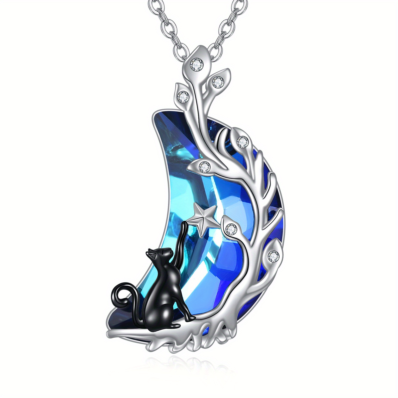 Image of Yafeini 925 Sterling Silvery Blue Inlaid Artificial Black Cat Necklace For Women Cat Jewelry For S Gifts