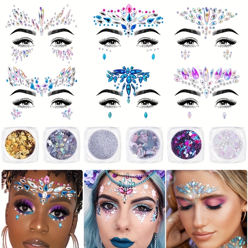 1sheets Purple Rhinestone Facial Tattoo Sticker For Party, Face Jewels  Festival Makeup Eye Jewels Stick On Rhinestone For Face, Hair, Body, Eye